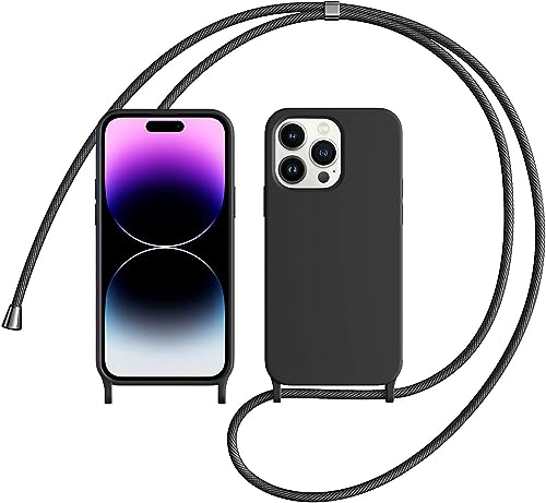 OUBELI Handykette Hülle für iPhone 16 Pro Max mit Band Liquid Silikon Schutzhülle Stoßfeste und Fallsichere Abnehmbar Einstellbar Necklace zum Umhängen Handy（Schwarz） von OUBELI