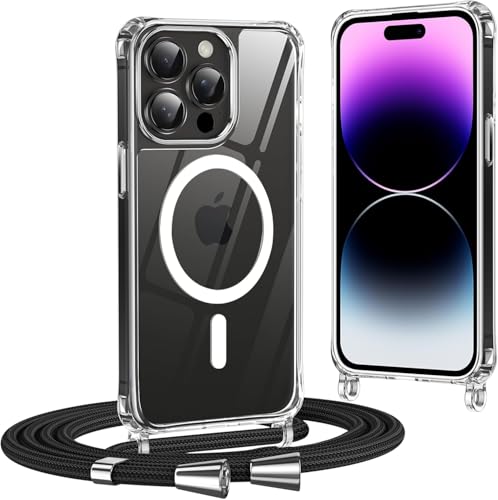 OUBELI Handykette für iPhone 16 Pro Ultra Dünn Transparent Handyhülle Abnehmbar Einstellbar Necklace Kompatibel MagSafe Stoßfeste und Fallsichere Schutzhülle（Schwarz） von OUBELI