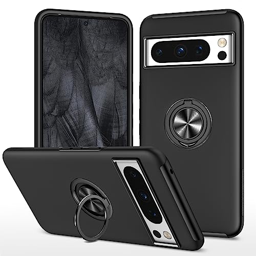 OUBELI Hülle für Google Pixel 8 Handyhülle mit Ring Ständer Magnetische Auto Halterung Stoßfestes Anti-Fingerabdruck Fallschutz Schutzhülle Hochwertiges weiche TPU+PC Case. Schwarz von OUBELI