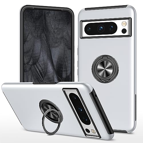 OUBELI Hülle für Google Pixel 8 Handyhülle mit Ring Ständer Magnetische Auto Halterung Stoßfestes Anti-Fingerabdruck Fallschutz Schutzhülle Hochwertiges weiche TPU+PC Case. Silber von OUBELI