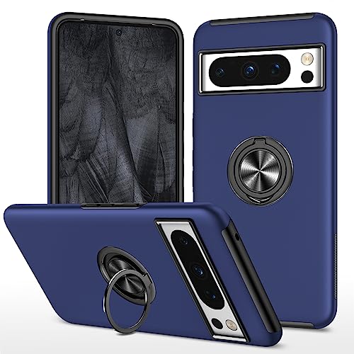 OUBELI Hülle für Google Pixel 8 Pro Handyhülle mit Ring Ständer Magnetische Auto Halterung Stoßfestes Anti-Fingerabdruck Fallschutz Schutzhülle Hochwertiges weiche TPU+PC Case. blau von OUBELI