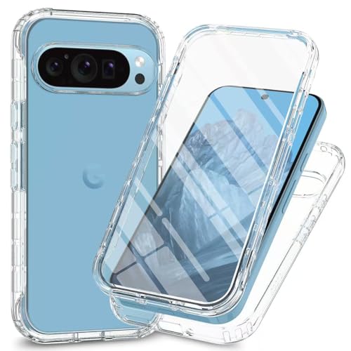 OUBELI Hülle für Google Pixel 9 Pro XL Handyhülle mit Displayschutz 360° Grad vollschutz Stoßfest Handyhülle Transparent Silikon Bumper Cover -Transparent von OUBELI