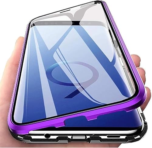 OUBELI Hülle für Samsung Galaxy A21S 5G, Magnetische Adsorption Handyhülle 360 Grad Beidseitig Schutz transparent Handyhülle, Vorne hinten Gehärtetes Glas Schutzhülle Metallrahmen Case, lila von OUBELI