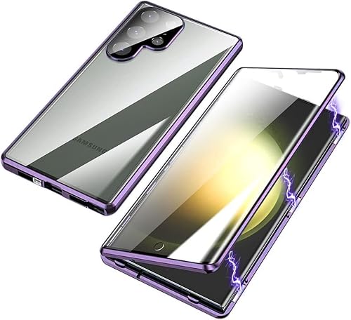 OUBELI Hülle für Samsung Galaxy S24 Ultra Magnetische Adsorption Handyhülle 360 Grad Beidseitig Schutz transparent Handyhülle Vorne hinten Gehärtetes Glas Schutzhülle Metallrahmen Case. lila von OUBELI