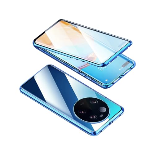 OUBELI Hülle für Xiaomi 14 Ultra Magnetische Adsorption Handyhülle 360 Grad Beidseitig Schutz transparent Handyhülle Vorne hinten Gehärtetes Glas Schutzhülle Metallrahmen Case. blau von OUBELI