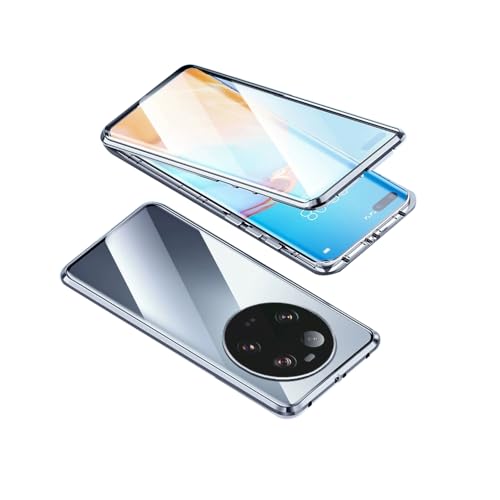 OUBELI Hülle für Xiaomi 14 Ultra Magnetische Adsorption Handyhülle 360 Grad Beidseitig Schutz transparent Handyhülle Vorne hinten Gehärtetes Glas Schutzhülle Metallrahmen Case. grau von OUBELI