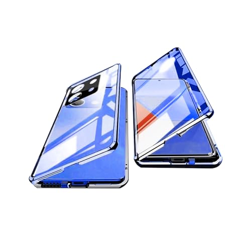 OUBELI Hülle für Xiaomi Redmi Note 13 Pro 5G Magnetische Adsorption Handyhülle 360 Grad Beidseitig Schutz transparent Handyhülle Vorne hinten Gehärtetes Glas Schutzhülle Metallrahmen Case. blau von OUBELI