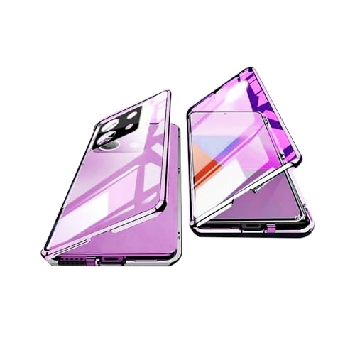OUBELI Hülle für Xiaomi Redmi Note 13 Pro 5G Magnetische Adsorption Handyhülle 360 Grad Beidseitig Schutz transparent Handyhülle Vorne hinten Gehärtetes Glas Schutzhülle Metallrahmen Case. lila von OUBELI