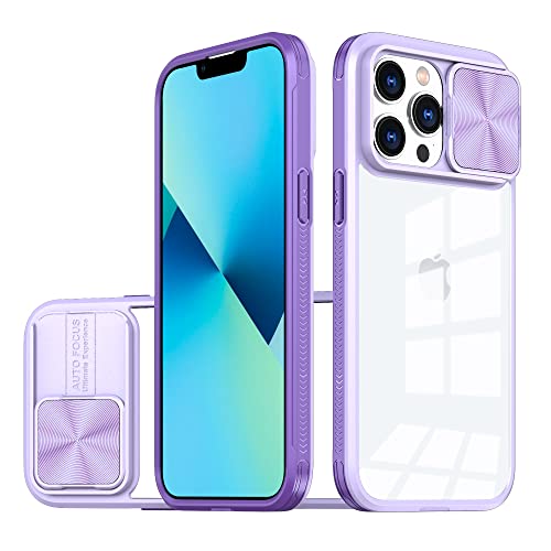 OUBELI Hülle für iPhone 13 Pro, Kamera Schutz mit Schieber Case, Weich TPU Silikon Rahmen+ transparent Hard PC Hybrid Case, Nie Vergilbung Anti Kratzer und Stoßschutz Handyhülle, lila. von OUBELI