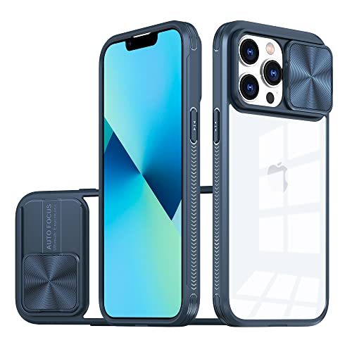 OUBELI Hülle für iPhone 13 Pro Max, Kamera Schutz mit Schieber Case, Weich TPU Silikon Rahmen+ transparent Hard PC Hybrid Case, Nie Vergilbung Anti Kratzer und Stoßschutz Handyhülle, blau. von OUBELI