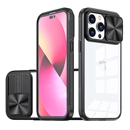 OUBELI Hülle für iPhone 14 Pro, Kamera Schutz mit Schieber Case, Weich TPU Silikon Rahmen+ transparent Hard PC Hybrid Case, Nie Vergilbung Anti Kratzer und Stoßschutz Handyhülle, Schwarz. von OUBELI