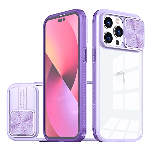 OUBELI Hülle für iPhone 14 Pro, Kamera Schutz mit Schieber Case, Weich TPU Silikon Rahmen+ transparent Hard PC Hybrid Case, Nie Vergilbung Anti Kratzer und Stoßschutz Handyhülle, lila. von OUBELI