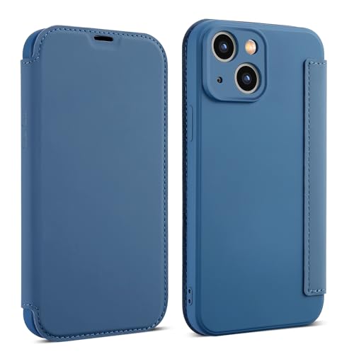 OUBELI Hülle für iPhone 15 Plus Handyhülle Premium PU Leder Flip Klapphülle Tasche Case Flüssige Silicone Case [Standfunktion] [Kartenfächern] Schutzhülle (blau) von OUBELI