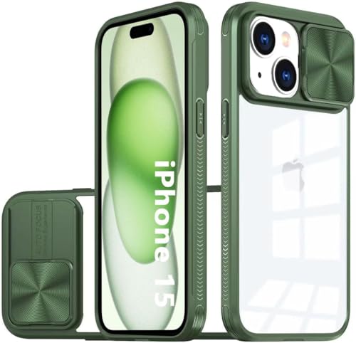 OUBELI Hülle für iPhone 15 Plus Kamera Schutz mit Schieber Case, Weich TPU Silikon Rahmen+ transparent Hard PC Hybrid Case, Nie Vergilbung Anti Kratzer und Stoßschutz Handyhülle, grün OUBELI Hülle für iPhone 15 Plus Kamera Schutz mit Schieber Case, Weich TPU Silikon Rahmen+ transparent Hard PC Hybrid Case, Nie Vergilbung Anti Kratzer und Stoßschutz Handyhülle, grün von OUBELI