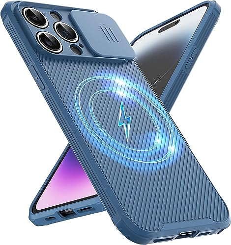 OUBELI Hülle für iPhone 15 Pro Handyhülle Kompatibel mit MagSafe, mit Kameraschutz Magnetische Stoßfeste Kratzfeste Schutzhülle Weich TPU Silikon Rahmen, blau von OUBELI