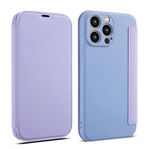 OUBELI Hülle für iPhone 15 Pro Handyhülle Premium PU Leder Flip Klapphülle Tasche Case Flüssige Silicone Case [Standfunktion] [Kartenfächern] Schutzhülle (lila) von OUBELI