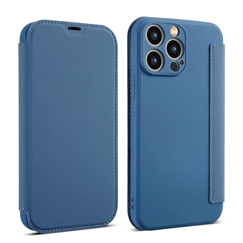 OUBELI Hülle für iPhone 15 Pro Max Handyhülle Premium PU Leder Flip Klapphülle Tasche Case Flüssige Silicone Case [Standfunktion] [Kartenfächern] Schutzhülle (blau) von OUBELI