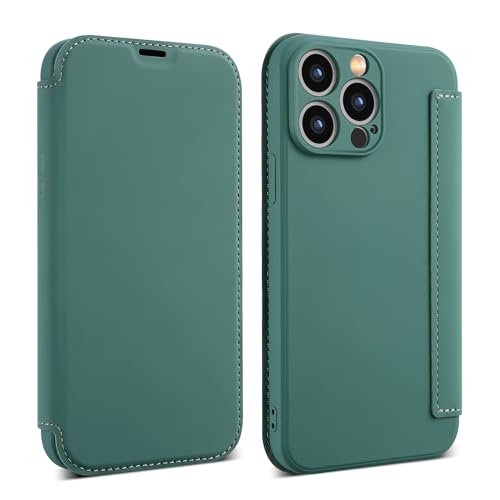 OUBELI Hülle für iPhone 15 Pro Max Handyhülle Premium PU Leder Flip Klapphülle Tasche Case Flüssige Silicone Case [Standfunktion] [Kartenfächern] Schutzhülle (grün) von OUBELI