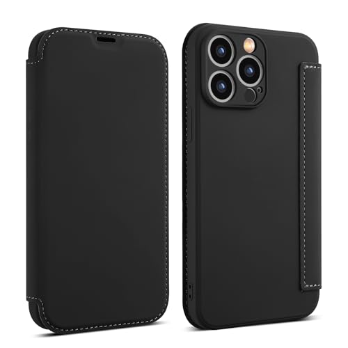 OUBELI Hülle für iPhone 15 Pro Max Handyhülle Premium PU Leder Flip Klapphülle Tasche Case Flüssige Silicone Case [Standfunktion] [Kartenfächern] Schutzhülle (schwarz) von OUBELI