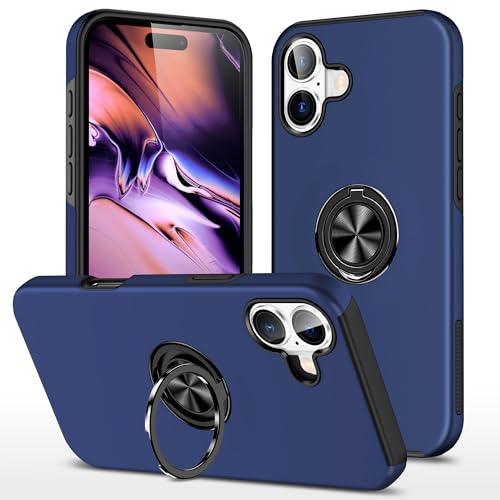 OUBELI Hülle für iPhone 16 Handyhülle mit 360 Grad Ring Magnetische Ständer Weich TPU Silikon Rahmen und PC Anti Kratzer und Stoßschutz Schutzhülle (Blau) von OUBELI