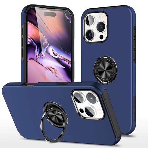 OUBELI Hülle für iPhone 16 Pro Handyhülle mit 360 Grad Ring Magnetische Ständer Weich TPU Silikon Rahmen und PC Anti Kratzer und Stoßschutz Schutzhülle (Blau) von OUBELI