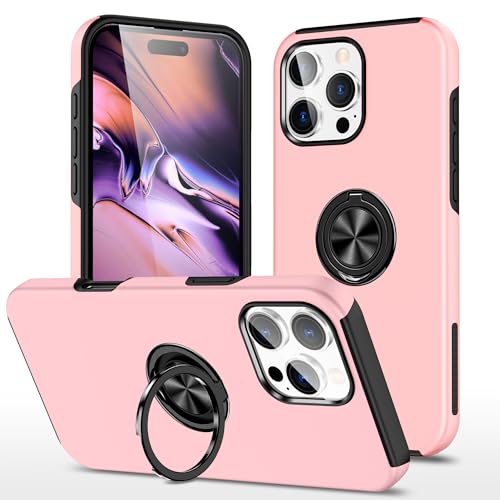 OUBELI Hülle für iPhone 16 Pro Handyhülle mit 360 Grad Ring Magnetische Ständer Weich TPU Silikon Rahmen und PC Anti Kratzer und Stoßschutz Schutzhülle (Rosa) von OUBELI