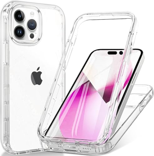 OUBELI Hülle für iPhone 16 Pro Max Handyhülle 360 Grad mit Eingebautem Displayschutz Silikon Hülle Stoßfest Kratzfest Schutzhülle Bumper Transparent Case- Durchsichtig von OUBELI