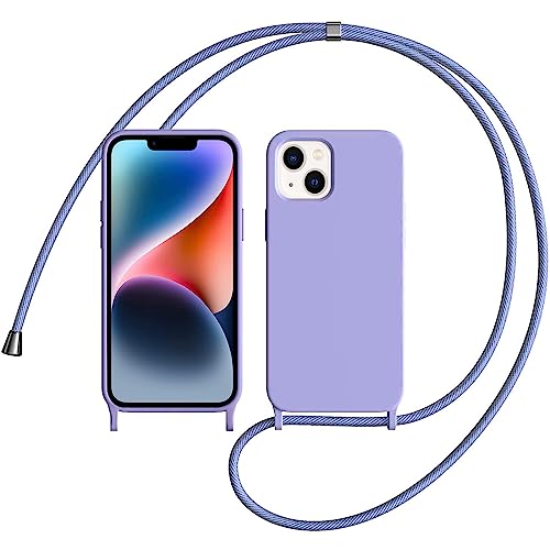 OUBELI Liquid Silikon Handykette Hülle für iPhone 13 Hülle, Necklace(abnehmbar) Hülle mit Kordel zum Umhängen Handy Schutzhülle mit Band, Soft Silikon TPU Stoßfest und rutschfest-lila von OUBELI