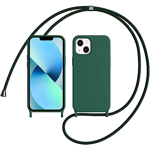 OUBELI Liquid Silikon Handykette Hülle für iPhone 13 Mini Hülle, Necklace(abnehmbar) Hülle mit Kordel zum Umhängen Handy Schutzhülle mit Band, Soft Silikon TPU Stoßfest und rutschfest-grün von OUBELI