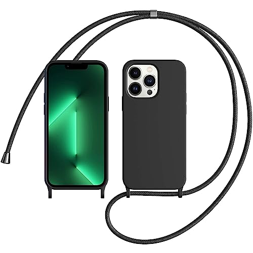 OUBELI Liquid Silikon Handykette Hülle für iPhone 13 Pro Max Hülle, Necklace(abnehmbar) Hülle mit Kordel zum Umhängen Handy Schutzhülle mit Band, Soft Silikon TPU Stoßfest und rutschfest-schwarz von OUBELI