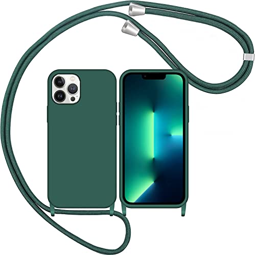 OUBELI Liquid Silikon Handykette Hülle für iPhone 13 Pro Max Hülle, Necklace(abnehmbar) Hülle mit Kordel zum Umhängen Handy Schutzhülle mit Band, Soft Silikon TPU Stoßfest und rutschfest-grün von OUBELI