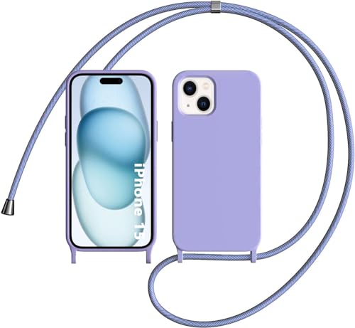 OUBELI Liquid Silikon Handykette Hülle für iPhone 15 Hülle, Necklace(abnehmbar) Hülle mit Kordel zum Umhängen Handy Schutzhülle mit Band, Soft Silikon TPU Stoßfest und rutschfest-lila von OUBELI