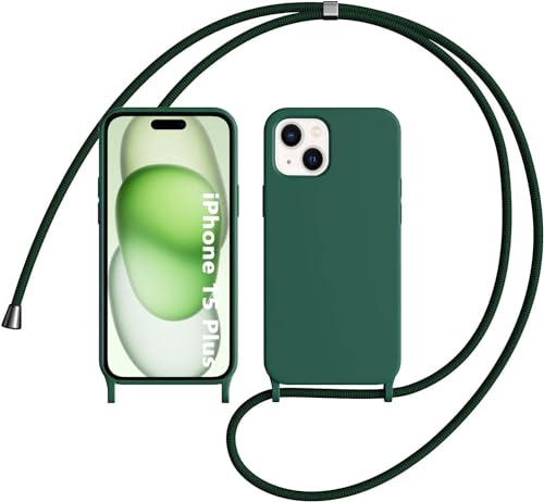 OUBELI Liquid Silikon Handykette Hülle für iPhone 15 Plus Hülle, Necklace(abnehmbar) Hülle mit Kordel zum Umhängen Handy Schutzhülle mit Band, Soft Silikon TPU Stoßfest und rutschfest-grün von OUBELI