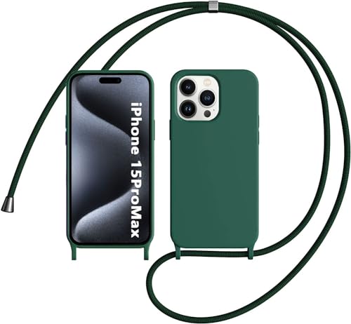 OUBELI Liquid Silikon Handykette Hülle für iPhone 15 Pro Max Hülle, Necklace(abnehmbar) Hülle mit Kordel zum Umhängen Handy Schutzhülle mit Band, Soft Silikon TPU Stoßfest und rutschfest-grün von OUBELI