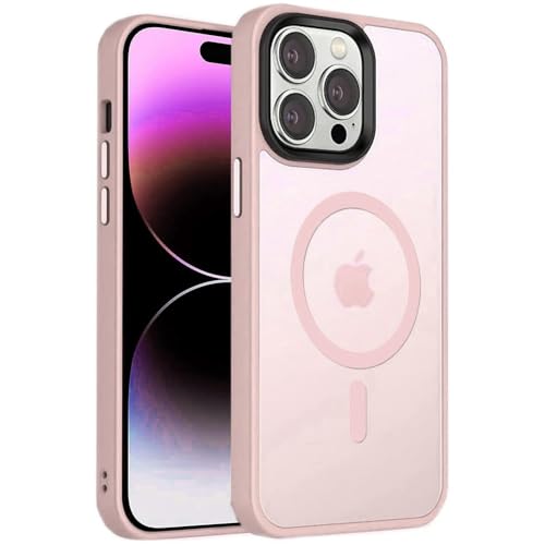 OUBELI Magnetisch Hülle für iPhone 15 Pro Max Handyhülle Kompatibel mit Magsafe Mattes Ultimatives Berühren Gefühl Dünn PC Kratzresistente Rückseite Stoßfest TPU Bumper -Rosa von OUBELI