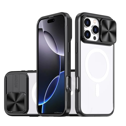 OUBELI Magnetische Hülle für iPhone 16 Pro Kompatibel mit MagSafe mit [Schiebbarer Kameraschutz] Transparente, Stoßfeste und Kratzfeste Hülle - Schwarz von OUBELI