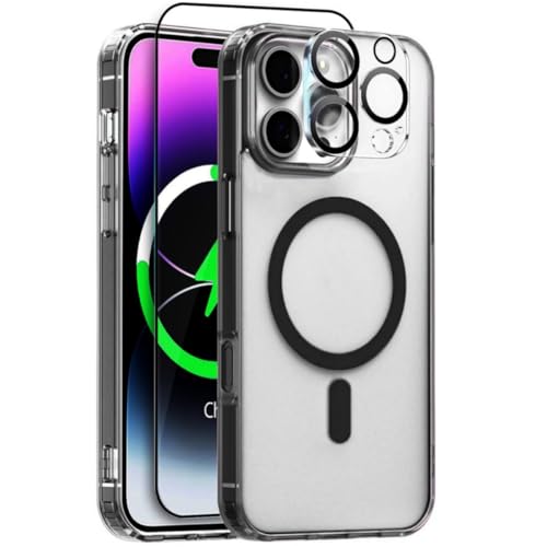 OUBELI Magnetische Hülle für iPhone 16 Pro Max Kompatibel mit MagSafe [1 Displayschutz] und [1 Kameraschutz] Anti-Kratzer Stoßfeste Transparente Schutzhülle - Schwarz von OUBELI