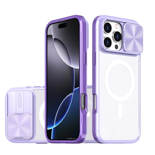 OUBELI Magnetische Hülle für iPhone 16 Pro Max Kompatibel mit MagSafe mit [Schiebbarer Kameraschutz] Transparente, Stoßfeste und Kratzfeste Hülle - Violett von OUBELI