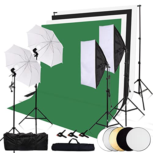 OUBO Fotostudio Dauerlicht Softbox Set, Hintergrund Stützsystem,Professionelles Studiosets inkl. Reflektor für Anfänger, Porträts, Produktfotografie und Videoaufnahme von OUBO
