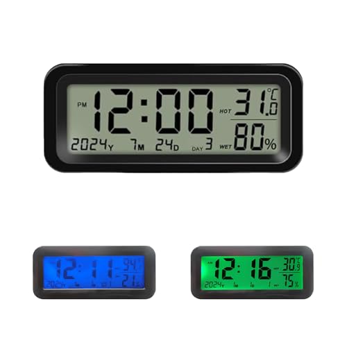 Digitale Auto-Uhr,Solar-Mini-Digitaluhr,Automatische Hintergrundbeleuchtung für das Armaturenbrett,Zeit,Datum,Temperaturanzeige,Luftfeuchtigkeit,für LKW, SUV,Auto (Blau-Grün) von OUGPIU