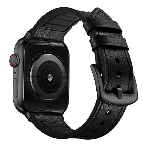 OUHENG Kompatibel mit Apple Watch Armband 42 mm, 41 mm, 40 mm, 38 mm, schweißfestes Echtleder- und Gummi-Hybridband für iWatch Serie 10, 9, 8, 7, 6, 5, 4, 3, 2, 1, SE2 SE, Schwarz/Schwarz OUHENG Kompatibel mit Apple Watch Armband 42 mm, 41 mm, 40 mm, 38 mm, schweißfestes Echtleder- und Gummi-Hybridband für iWatch Serie 10, 9, 8, 7, 6, 5, 4, 3, 2, 1, SE2 SE, Schwarz/Schwarz von OUHENG