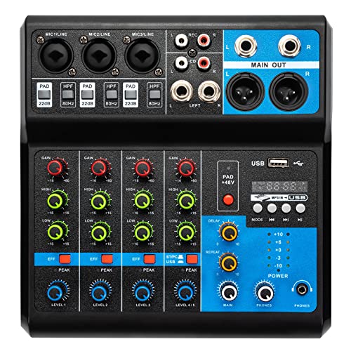 Mini Audio DJ-Mixer Live Mischpult Bluetooth 5-Kanal Stereo-Live-DJ-Audio-Mixer mit USB and Audio Interface von OUKANING