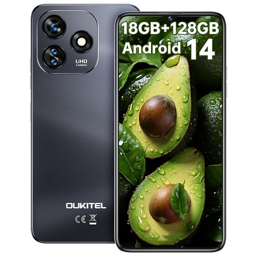 OUKITEL C51 Handy Ohne Vertrag - 18GB+128GB Smartphone Ohne Vertrag Android 14 6.8 Zoll, 5150mAh 13MP+5MP Kamera,GPS, Dual SIM 4G Simlockfreie Handys 90Hz Bildschirm, Schwarz von OUKITEL