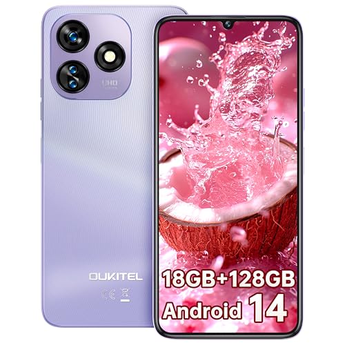 OUKITEL C51 Smartphone Ohne Vertrag, 18GB+128GB Handy Ohne Vertrag 6.8 Zoll 90Hz Bildschirm, Android 14 5150mAh Akku 13MP+5MP Kamera,Gesicht+Fingerabdruck,GPS,Dual SIM 4G Simlockfreie Handys,Violett von OUKITEL