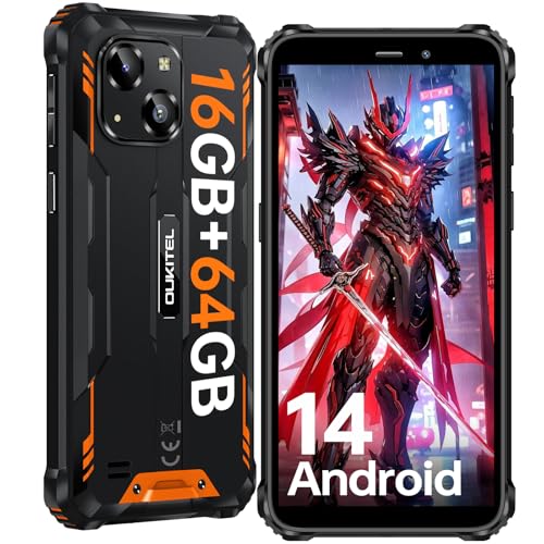 OUKITEL G2 (2025) Outdoor Smartphone Android 14-16GB+64GB/1TB Outdoor Handy Ohne Vertrag, 6300mAh Baustellenhandy, 6.0“ HD+ Display Smartphone, 13MP Kamera, 4G Dual SIM/IP68/IP69K/OTG/FACE ID von OUKITEL