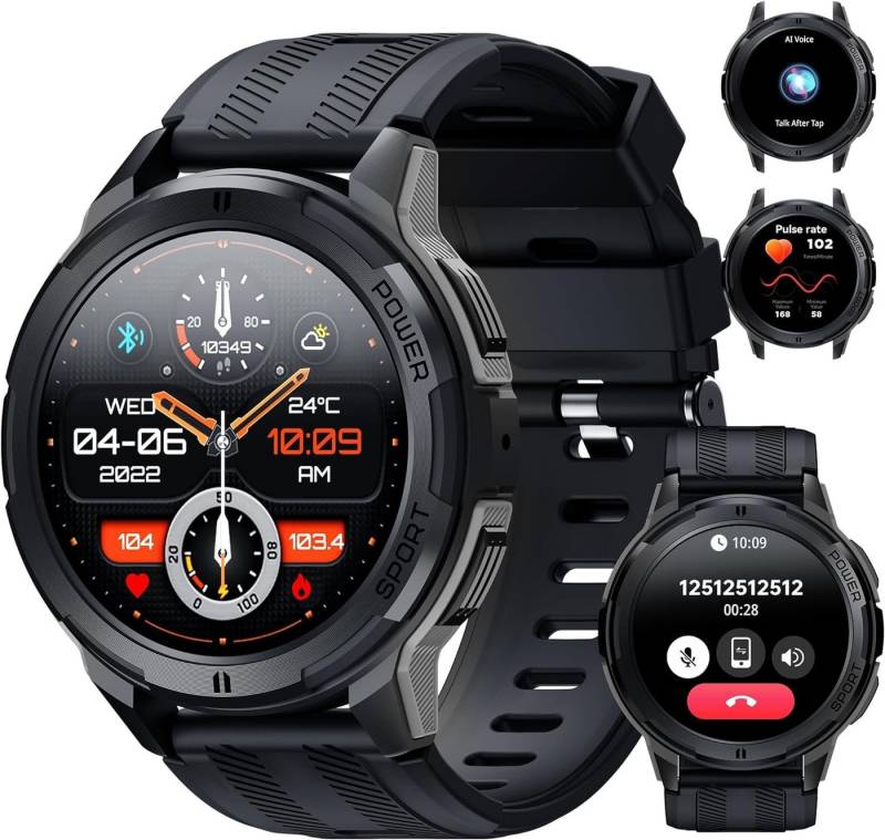 OUKITEL Herren's 5ATM Wasserdicht Fitness-Tracker 410mAh Akku Smartwatch (1.43 Zoll, Adroid/iOS), mit Pulsmesser Schlafmonitor Activity Tracker von OUKITEL
