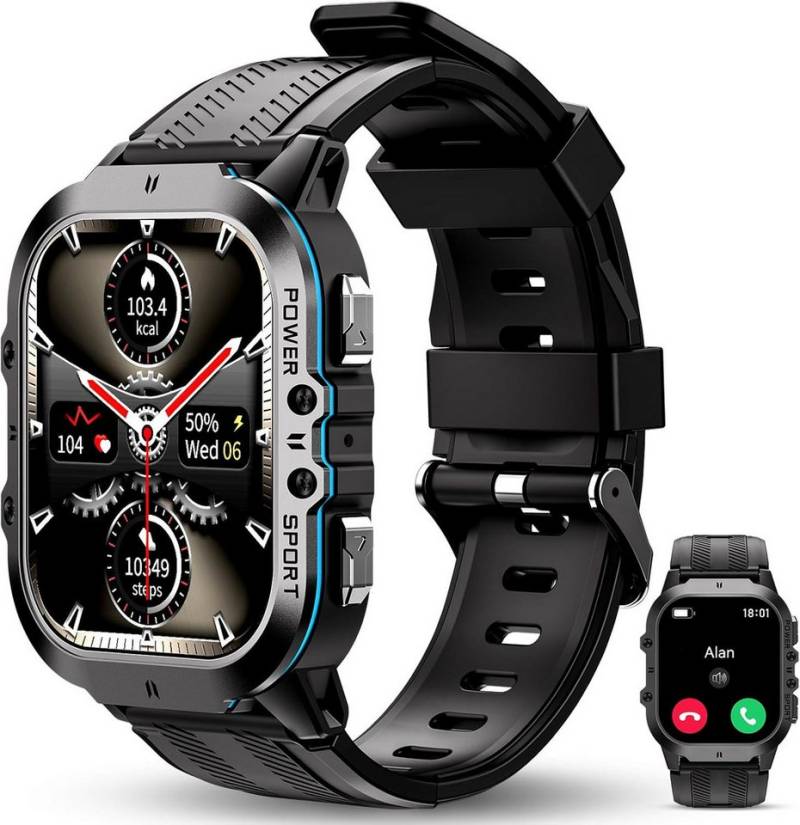 OUKITEL Herren's Wasserdicht Fitness-Tracker Telefonfunktion Smartwatch (1.96 Zoll, Android/iOS), mit 100+Sportmodi Pulsmesser Schlafmonitor Schrittzähler von OUKITEL