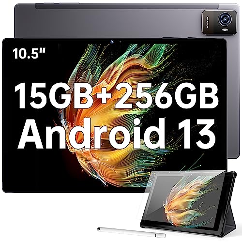 OUKITEL OKT3 Tablet Android 13, 15GB RAM + 256GB ROM Gaming PC mit Touchstift, 10,5 Zoll, 8250mAh Akku 1920 * 1200 FHD Tablets, Widevine L1/Octa-Core/Dual SIM LTE/5G WiFi/BT5.0/GPS-Grau von OUKITEL