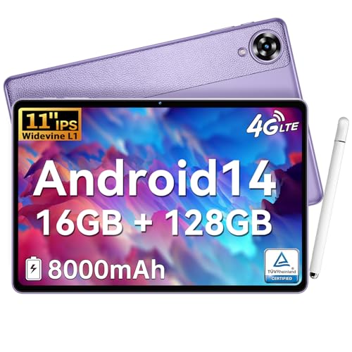 OUKITEL OT11 Tablet 11 Zoll, Android 14 mit 8000mAh, 16GB RAM + 128GB ROM (1TB TF), 1280x800 FHD | 5G WiFi | 4G SIM | BT5 | 5MP + 13MP | GMS-Zertifiziert | Tablet mit Stift, Lila von OUKITEL