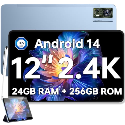 OUKITEL OT5S Android 14 Tablet - 12 Zoll 2K Display, 24(6+18) GB RAM + 256GB ROM (2TB TF), 8250mAh Akku, Octa-Core, 16MP Kamera, 4G Dual SIM/5G WiFi/TÜV/GPS, Inkl. Stift Und Hülle von OUKITEL